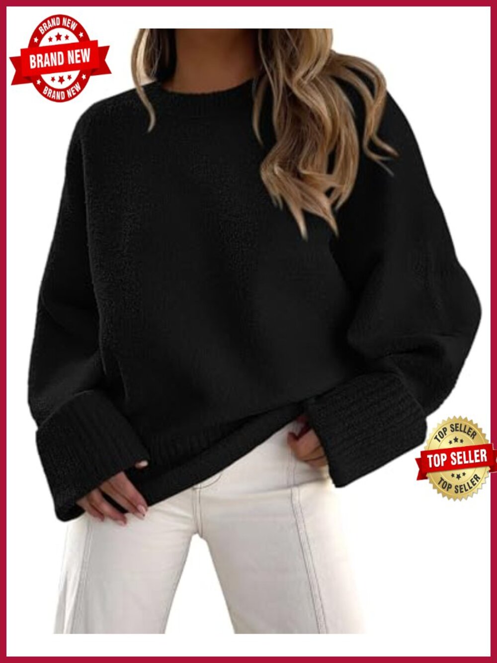 Oversized Fuzzy Crewneck Pullover Sweater Soft Warm Long Sleeve